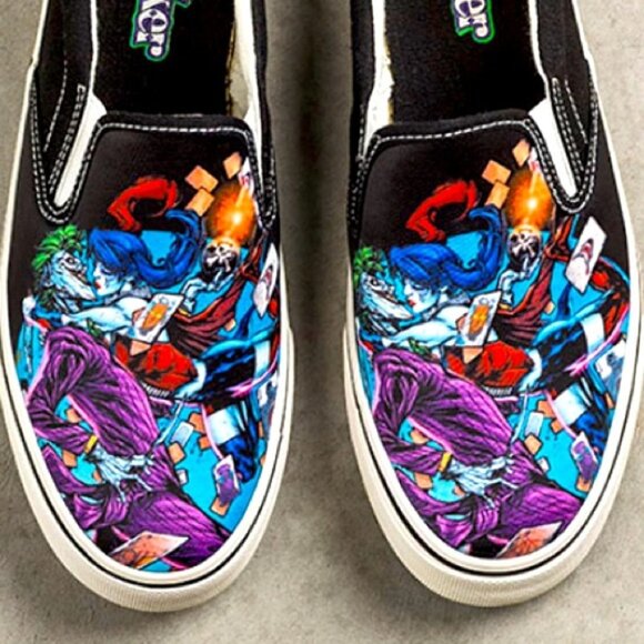 THE JOKER Sz 9 Harley Quinn Slip-On Sneakers Colourful Comfort Shoes - Picture 11 of 12